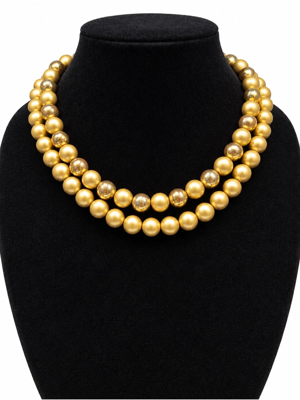 Vintage Japan Double Strand Gold Tone Bead Necklace 18” (1950s–1960s)